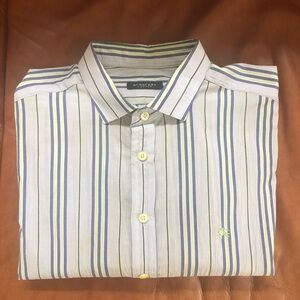 Burberry London Blue and Yellow Casual Button Down Shirt Made in UK Size XL